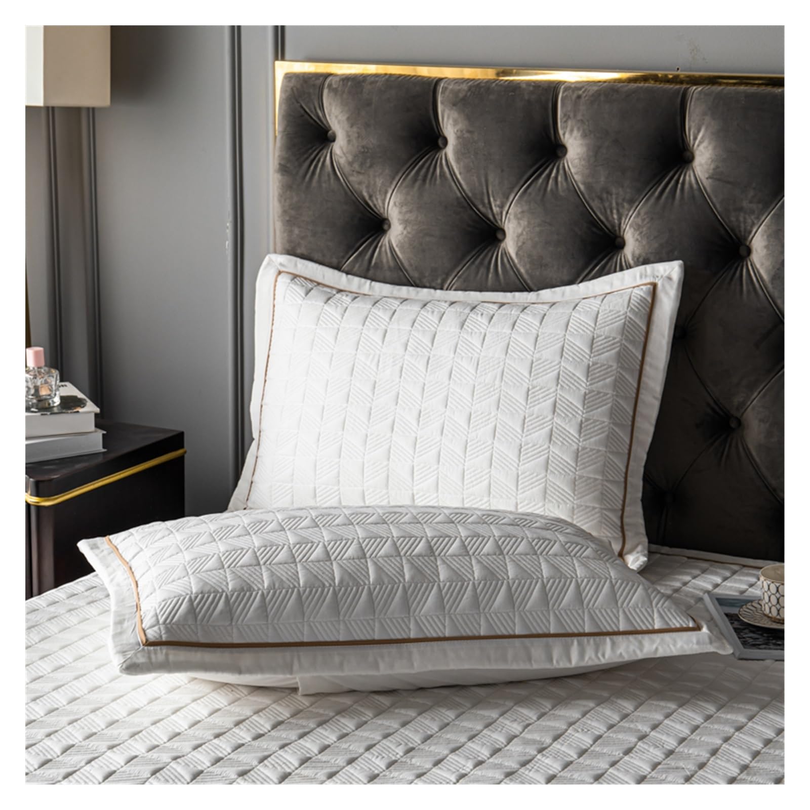 ADovz Set trapunta copriletto con gonna trapuntata in poliestere/cotone, 3 pezzi, copriletto, federe, coperta,Lenzuola