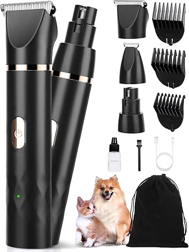 Kit de aseo para perros pequeños 3 en 1, cortapelos para perros recargables de 2 velocidades con protectores, recortadora eléctrica de patas de