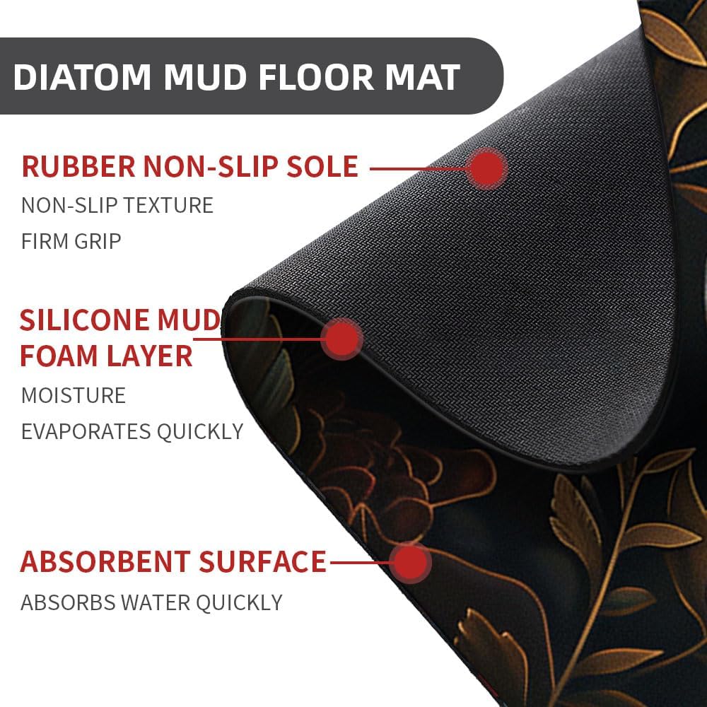Diatomaceous Earth Bath Mat,Flower Center Bear Non-Slip Volume Super Absorbent Fast Drying Eco-Friendly Easy to Clean for Bathroom Kitchen Door mat 16×24Inch (40 * 60cm)