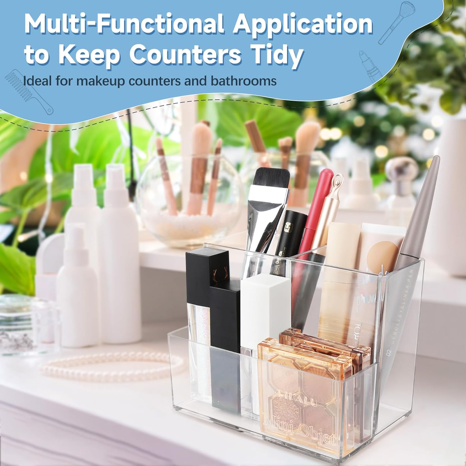 12 Pcs Acrylic Pencil Holder for Desk, Acrylic Desk Organizer with 3 Compartment, Pen Organizer Makeup Brush Organizers Pen Holder for Desk for Vanity Home Office, Classroom