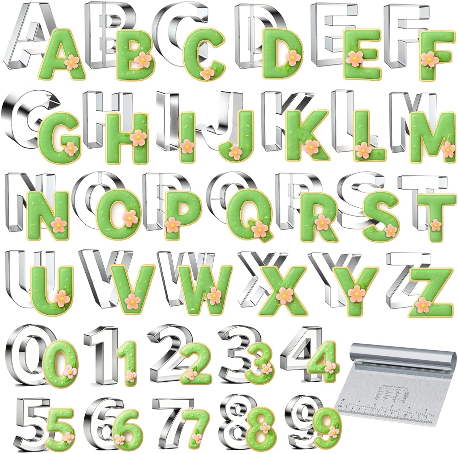 xify’s 36 Pcs Alphabet & Number Cookie Cutters, 3 Inch Assorted Sizes Stainless Steel Cookie Cutter Sets, Fondant & Dough Fruit Molds for Party Birthday Christmas Decorations, Includes Steel Scraper
