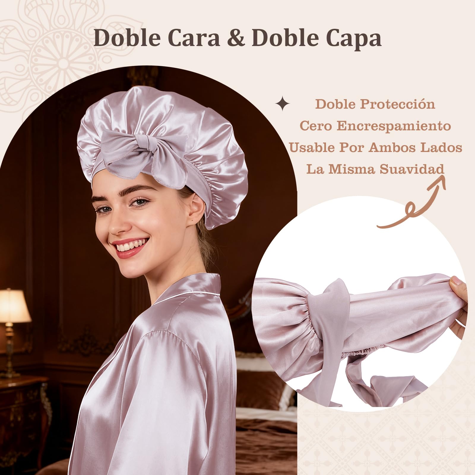 Set Gorro de Dormir con Coleta Ajustable de Saten Doble Capa para Pelo Rizado Regalo Hombre Mujer