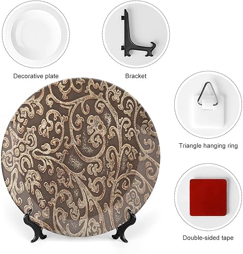 Miniatura 3 de XISUNYA Plato decorativo de 10 pulgadas, plato de vajilla retro, patrón floral de cuero, con textura de fondo, placa de exhibición para adornos