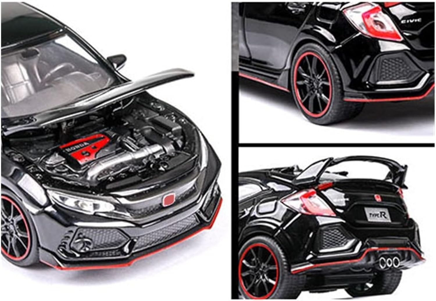 for Civic Type-R 1/32 Scale Alloy Diecast Car Model Toy Sound and Light Racing Vehicle Gifts Collection(Blue,No Box)
