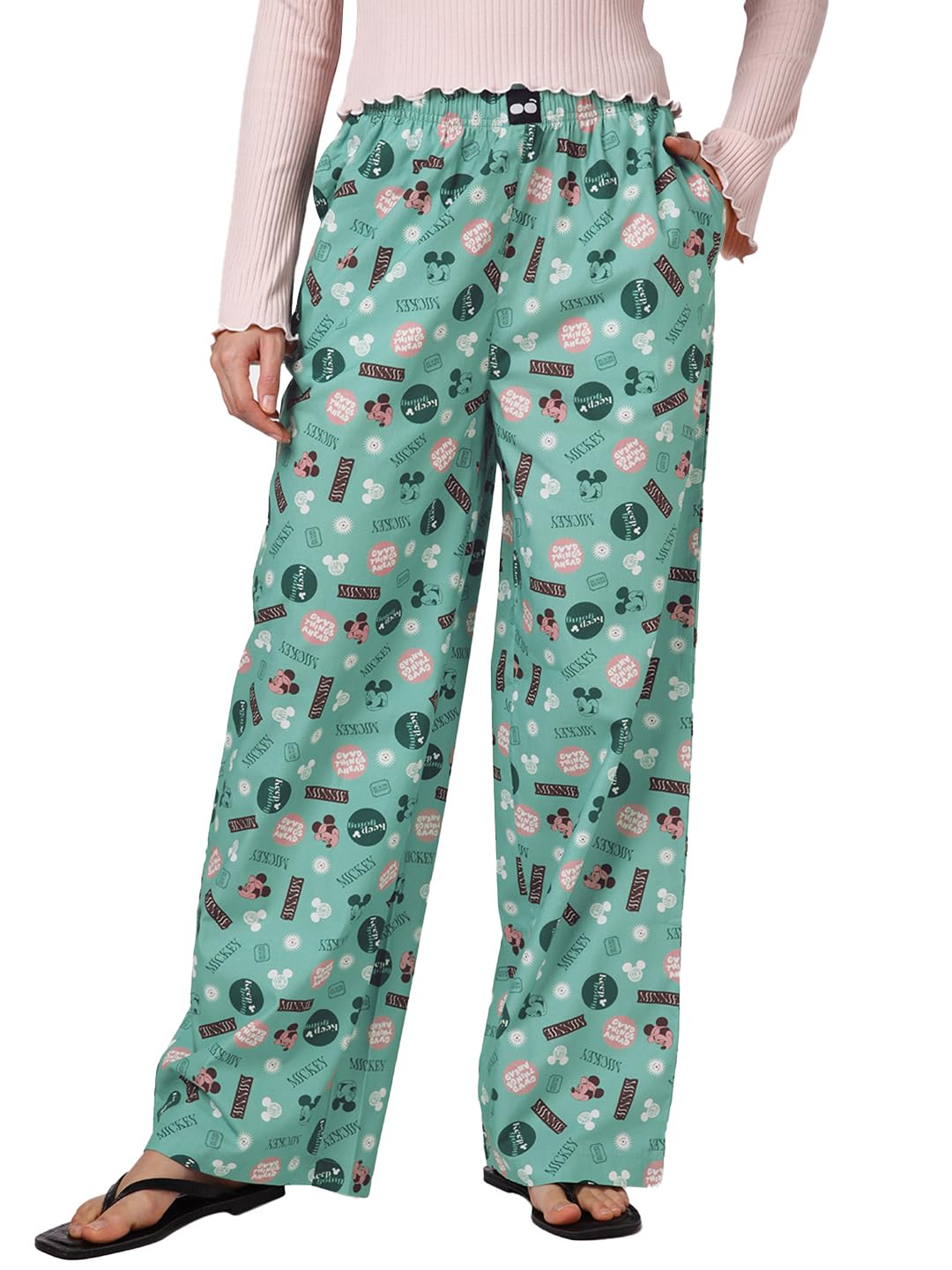bewakoof Official Disney Merchandise Women's All Over Printed Wide Leg 100% Poplin Cotton Pyjamas-picture-34