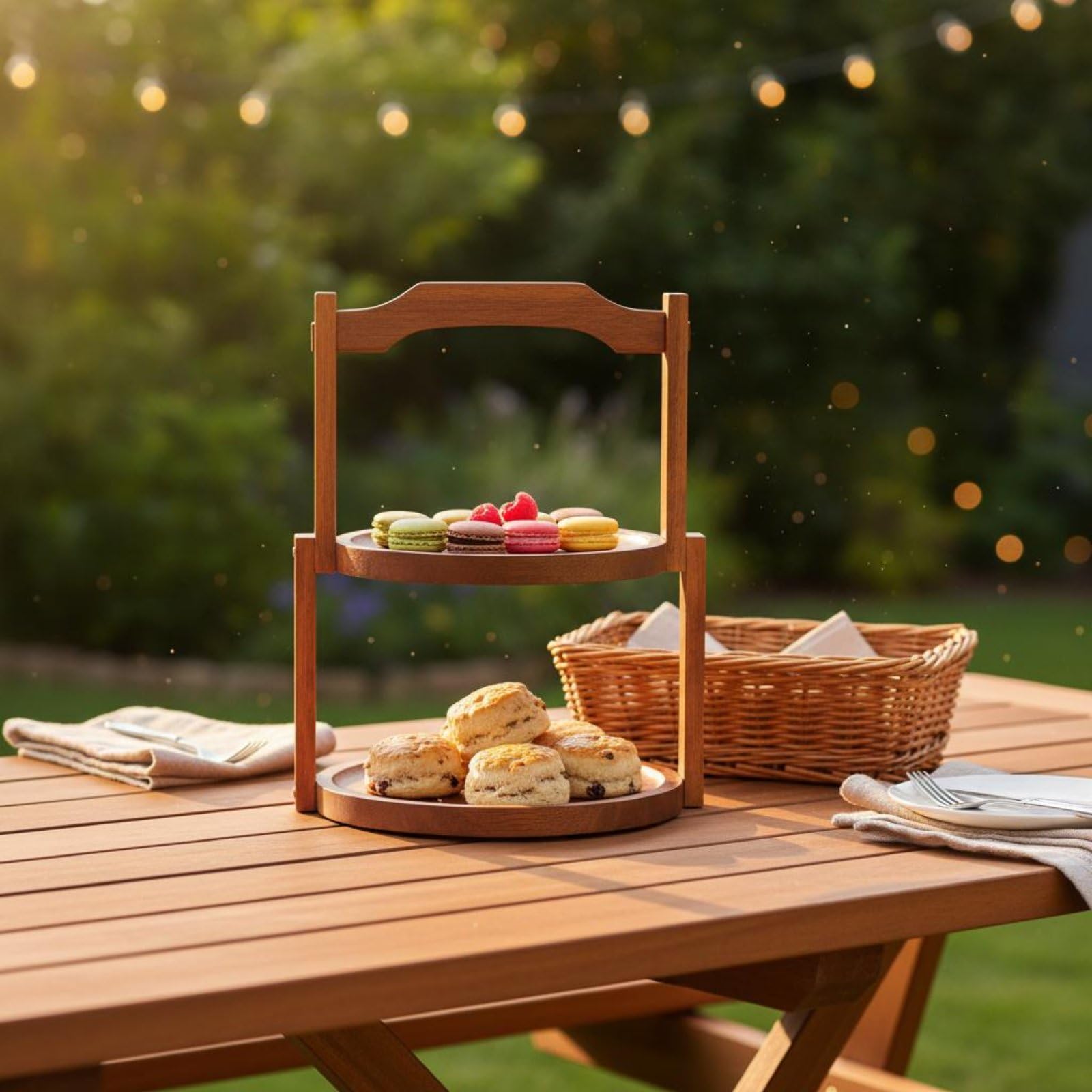 Alzatina in Legno Multi-Livello Supporto Dessert Stand Livelli Manico Superiore Vassoio Buffet Dolci per Festa, Tè Pomeridiano