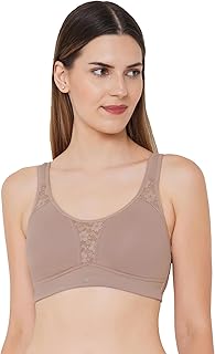 SOIE Women’s Full Coverage Minimizer Bra|Non Wired, Non Padded, Triple Layered Cups|Breathable Stretch Cotton with Lace &amp; ...