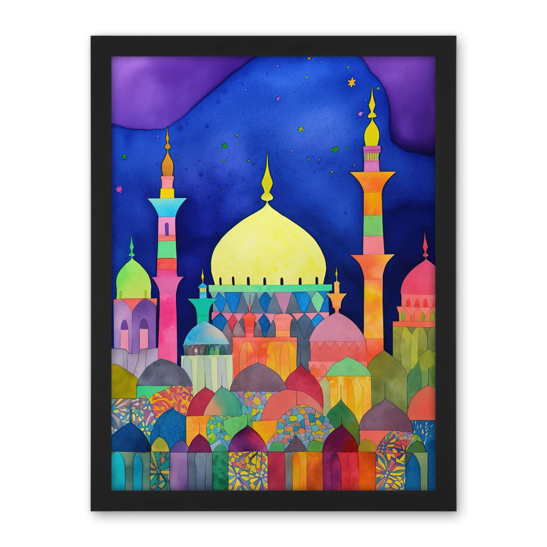 Artery8 Mosque Cityscape Islam Folk Art Artwork Framed Wall Art Print 18X24 Inch