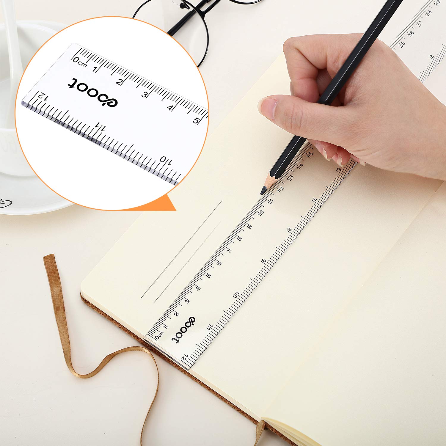 2 Pack Plastic Ruler Straight Ruler Plastic Measuring Tool for Student School Office (Clear, 6 Inch, 12 Inch)