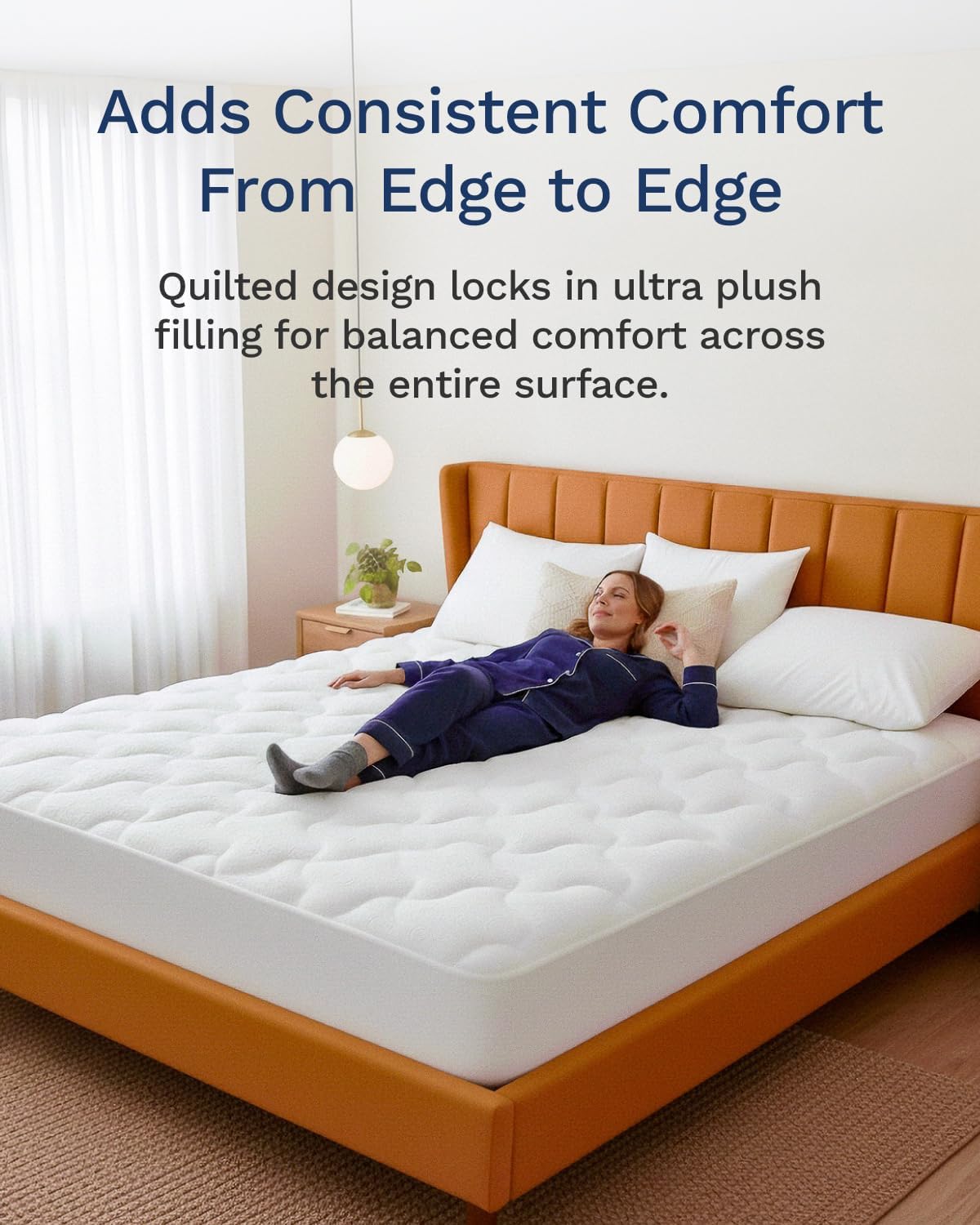 ViscoSoft Copper Pillow Top Twin XL Mattress Pad - Soft Overstuffed Premium Cloud-Like Support - Quilted Fiberfilled Mattress Topper with Deep 18" Pocket for Secured Fit