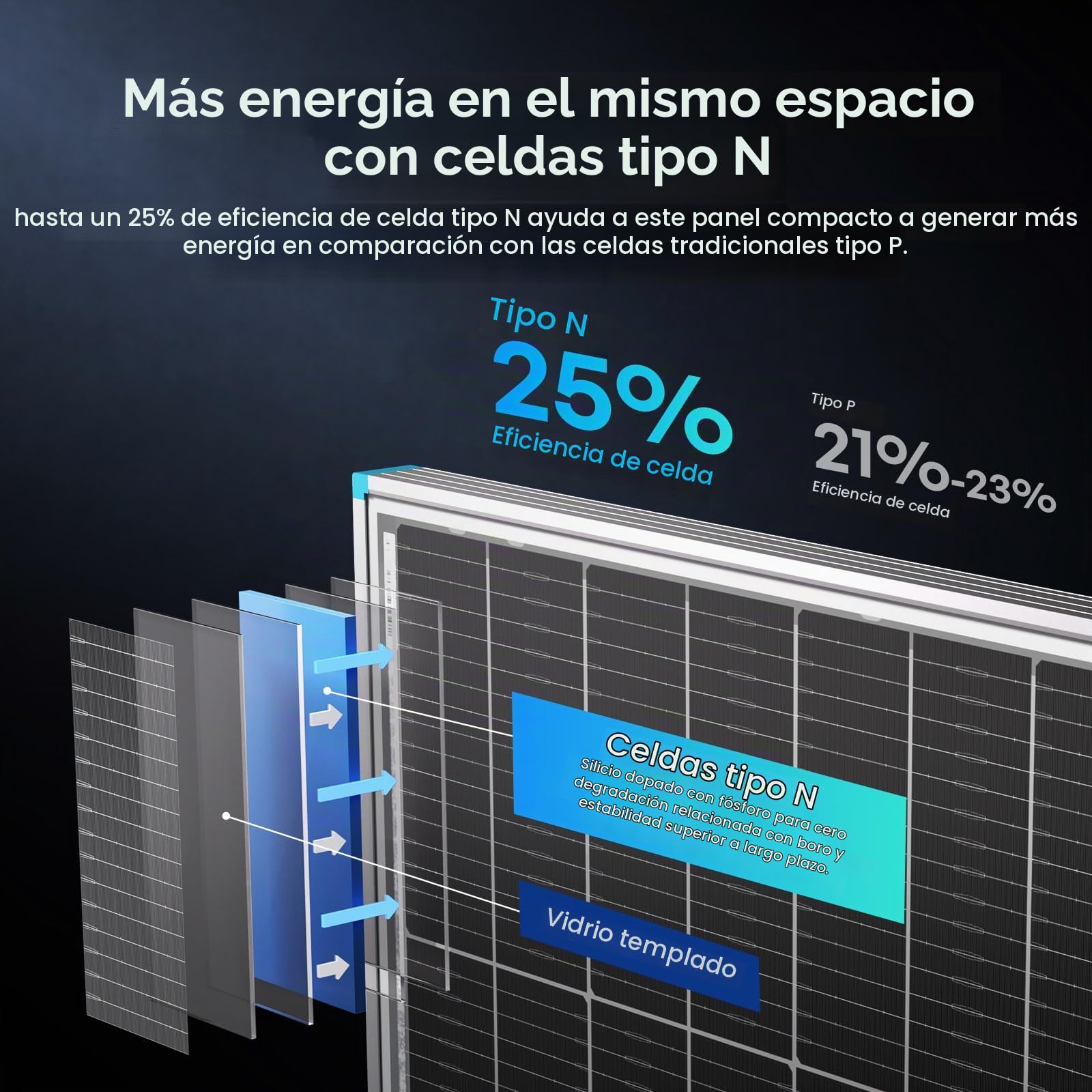 RENOGY Módulo solar monocristalino de 200 W N-Typ Bifaziales, 16BB IP68 Soalrpanel