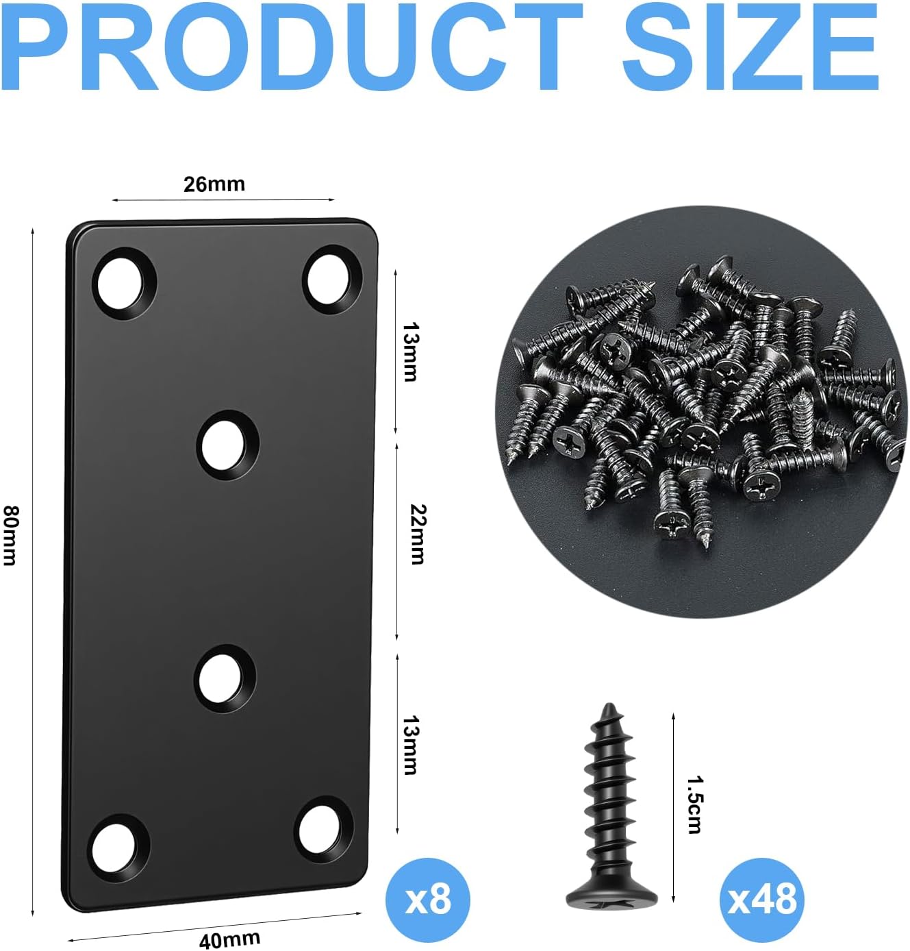 Flat Brackets for Wood Flat Mending Plate Straight Brace Flat Bracket Flat Metal Brackets for Wood Fixing Joining Plate with Screws for Tables Cabinets Bookshelves 8Pcs 1.57’’ x 3.14''