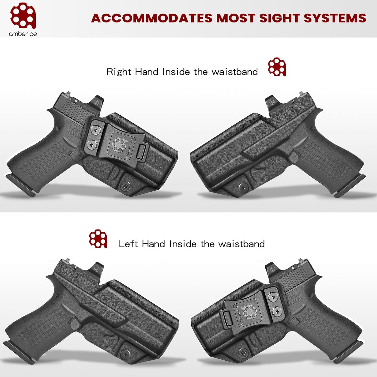 Amberide IWB Kydex Holster for Glock 17 19 19X 20 21 22 23 26 27 31 32 34 42 43 43X 45 48 Gen 1 2 3 4 9 & MOS, Select Your Model- Concealed Carry Quick Draw, Full Trigger Guard Coverage