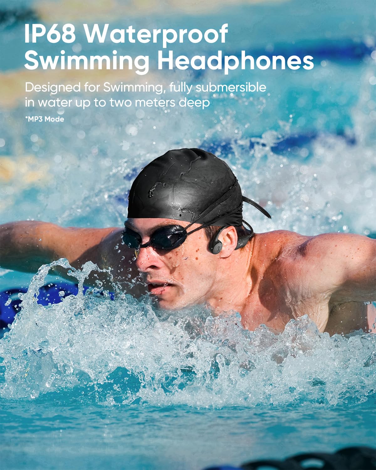 Swimming Headphones Bluetooth 6.1,IP68 Waterproof Bone Conduction Headphones,Wireless Open Earphones Built-in 32GB with MP3 Player,Underwater Sports Earphones for Swimming, Running, Cycling,Workout - 3