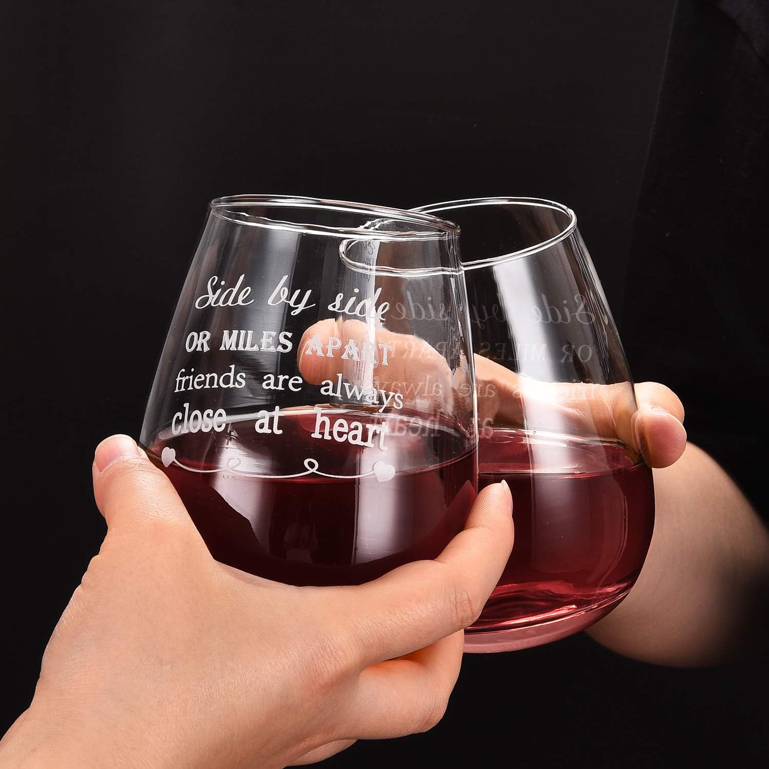 Authеntіс Crаzу Dеаlѕ Wine Glass Side By Side or Miles Apart Friends are Always Close at Heart Birthday Gift for Friend Best Friend Gift Long Distance Friendship Gifts 15Oz