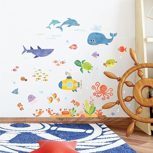 Miniatura 2 de DECOWALL DS4-8009 - Calcomanías de pared para niños, diseño de aventura marina, calcomanías de pared extraíbles para niños, guardería, dormitorio,