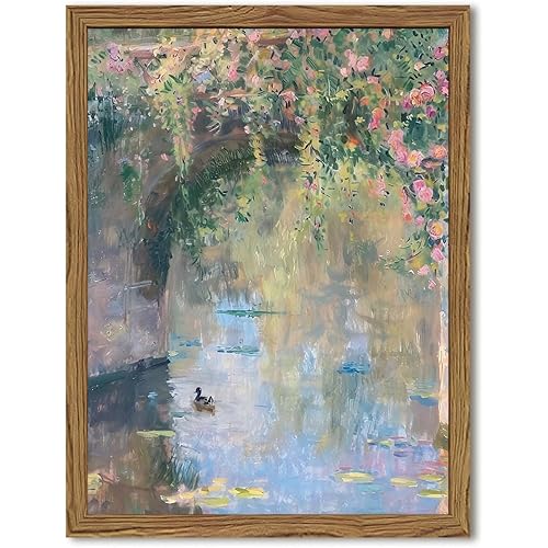 Framed Vintage Monet Canvas Wall Art, Floral Landscape Wall Decor Paintings, Country Nature Pictures Prints Aesthetic Home Decor for Living Room Bedroom Bathroom 8x10 inch