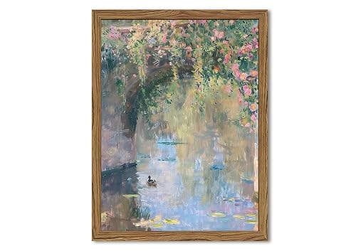 Framed Vintage Monet Canvas Wall Art, Floral Landscape Wall Decor