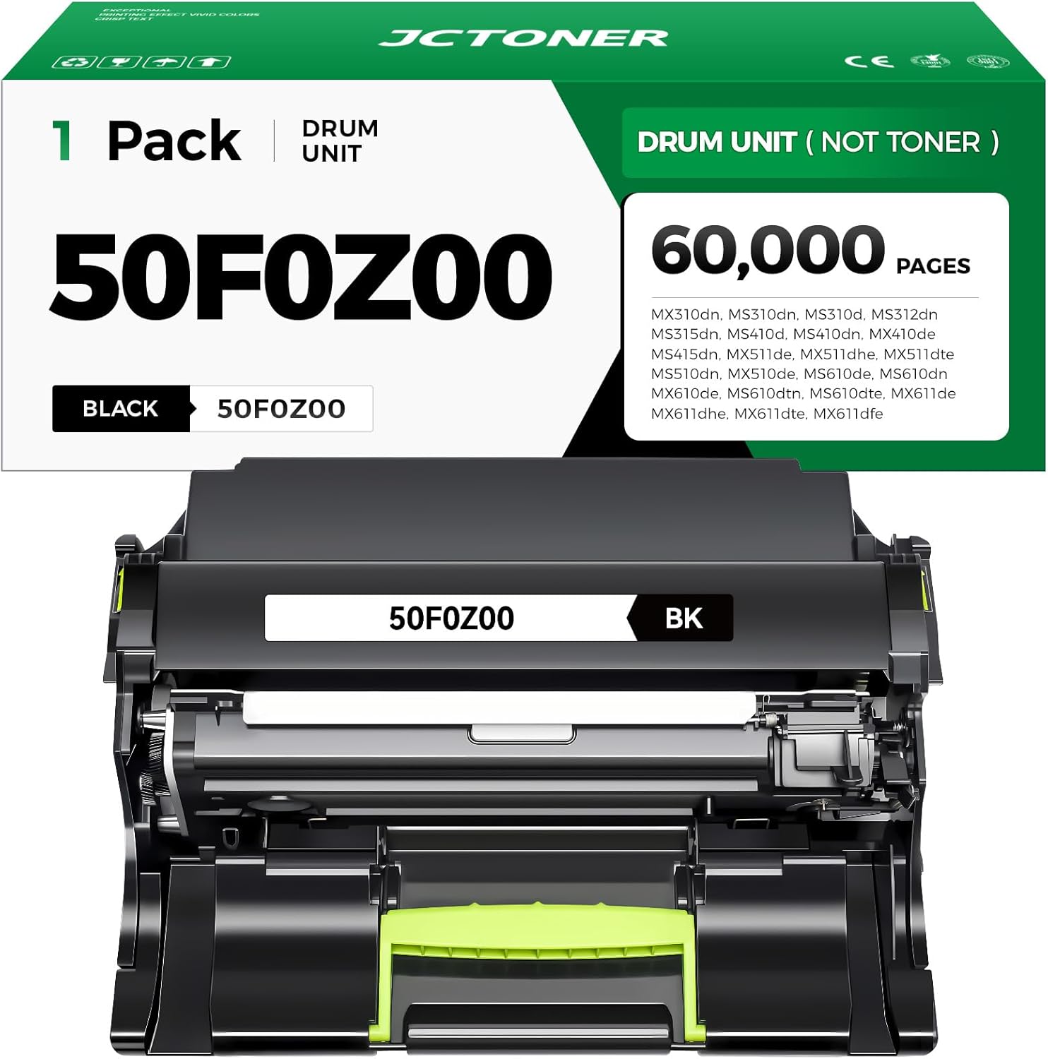 50F0Z00 Drum Unit (Not Toner) 1-Pack Replacement for Lexmark 50F0Z00 Imaging Unit Compatible for Lexmark MS310dn MX310 MS310 MS312 MS315 MX511 MS510 MX510 MS410 MX410 MS415 MS610 MX611 Laser Printer