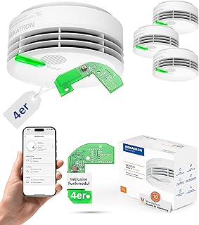 Hekatron Genius Plus X – Rauchmelder vernetzt 10 Jahre Batterie – mit Funkmodul Basis X – Testsieger Stiftung Warentest – made in Germany – Funkrauchmelder Set – mehrsprachig – 4 Stück