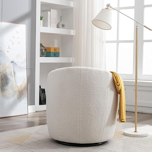 Miniatura 5 de Recaceik Silla giratoria de barril, silla giratoria de tela de peluche con anillo de metal con revestimiento de polvo negro, cómoda silla de lectura