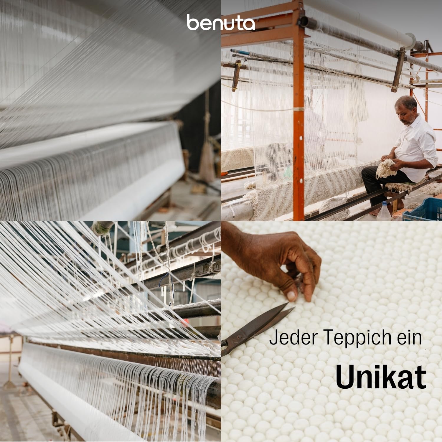benuta Basic handgewebter Baumwollteppich Ron - Creme 80x250 cm - Handwebteppich aus 100% Baumwolle - Läufer im Style: Uni, Minimalistisch, Natural Living - Pflegeleicht für Wohnzimmer Schlafzimmer