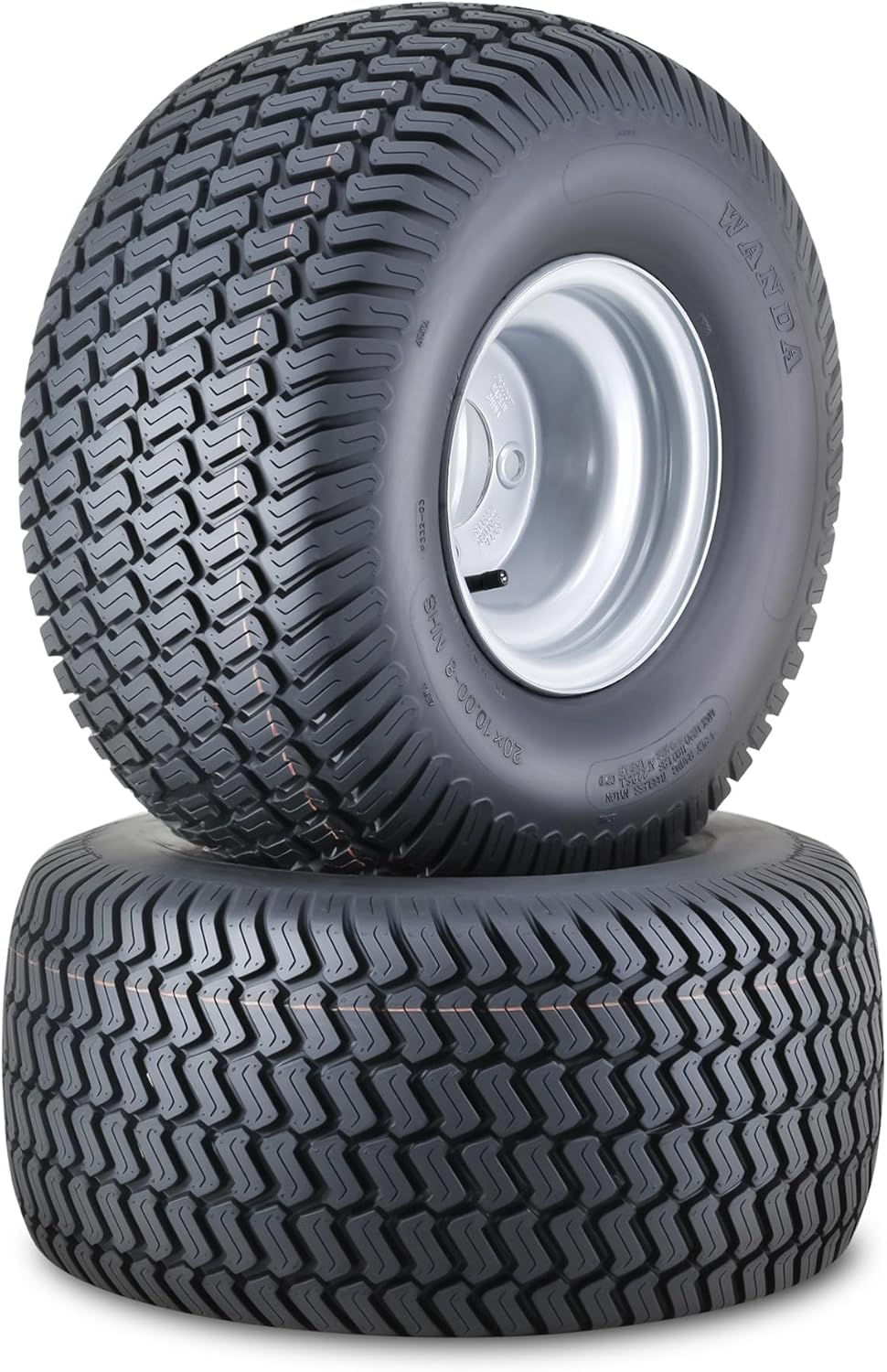 WANDA Lawn Mower Tractor Tire Wheel Assembly 20X10-8 4-Ply with 4 Lugs on 4" PCD Silver Wheel-13040,SET 2