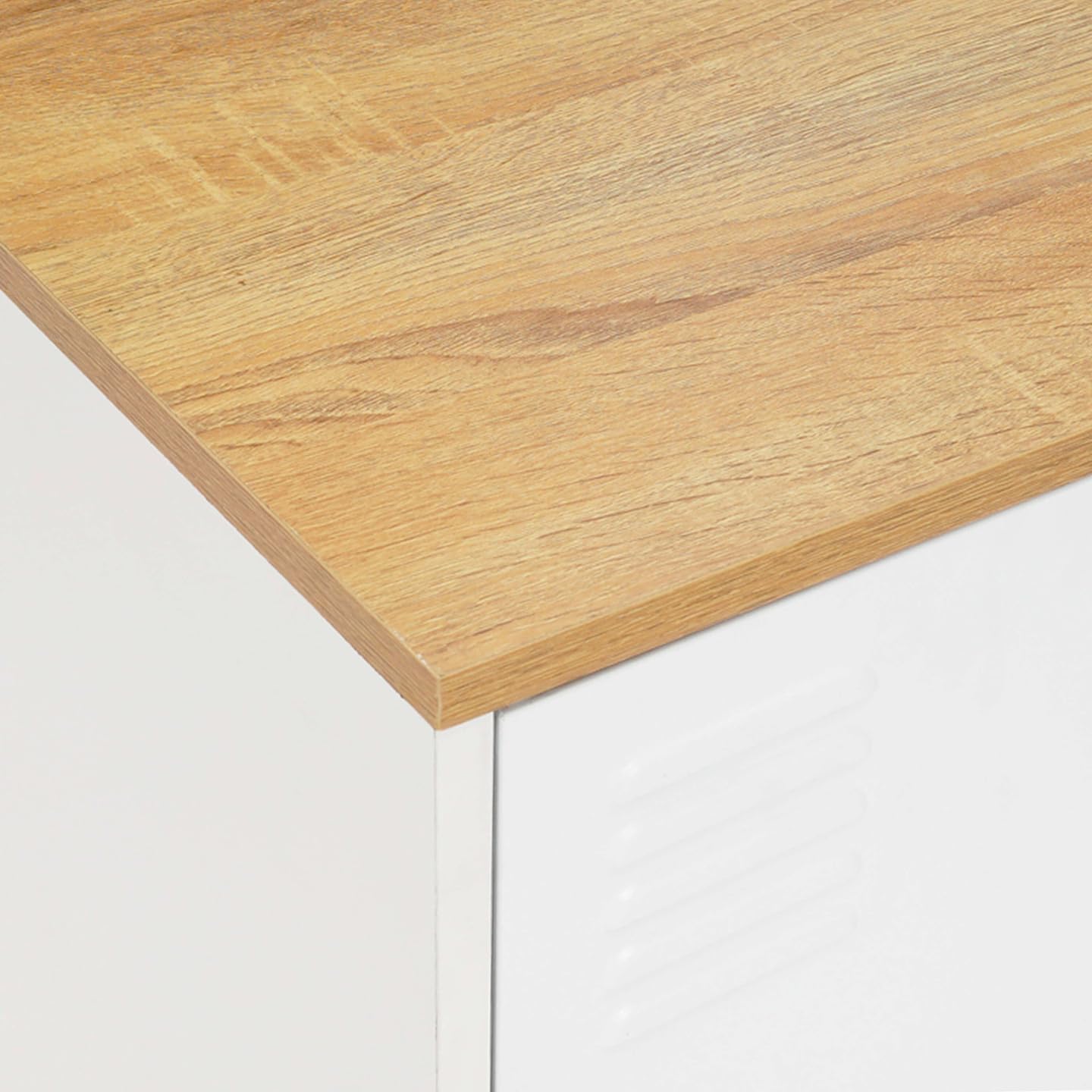 IDMarket - Aparador Bajo Ester 113 cm 3 Puertas de Metal Blanco con Tablero de Madera de Diseño Industrial