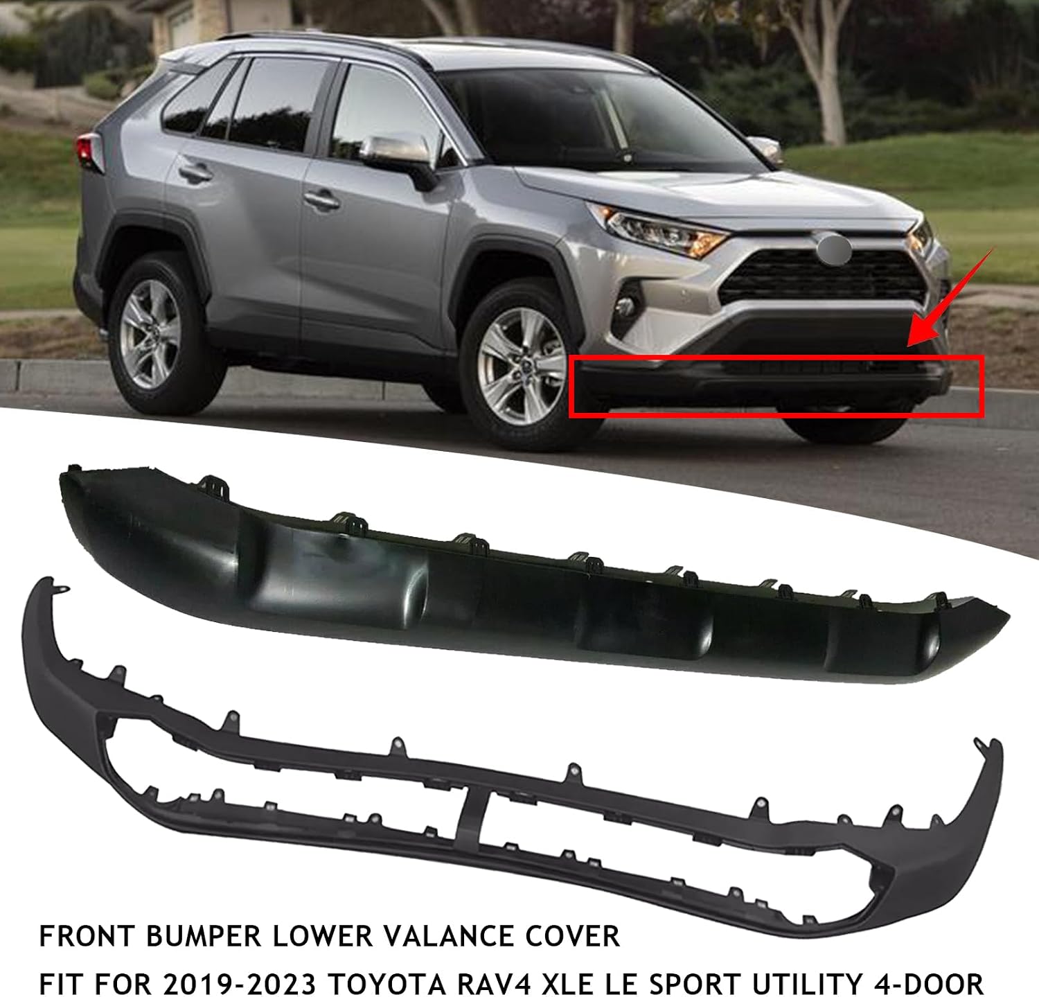Front Lower Valance Bumper Panel Cover Compatible with 2019-2023 Toyota Rav4 LE XLE 524110R130, 5241142100, TO1095213 Air Dam Deflector Apron Skid Plate Matte Black Kit