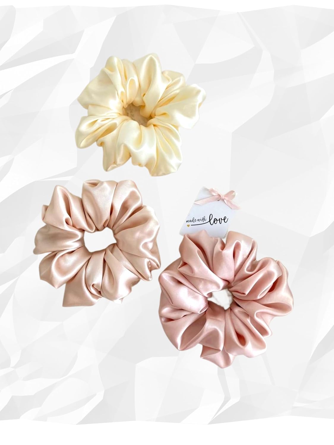 Attune® Satin Silk Scrunchies for Women and Girls – Large Fluffy Scrunchy Hair Bands, Elastic Ponytail Holders, Rubber Band Hair Ties, Women’s Hair Accessories (Serenity)