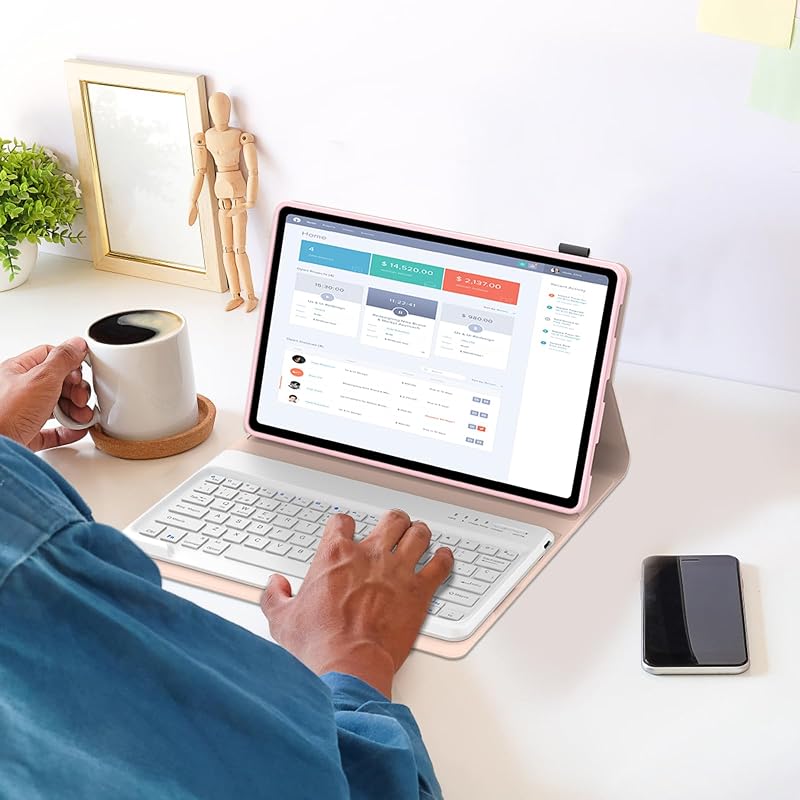 SENGBIRCH Lenovo Tab P12 2023 12.7" Bluetooth Billentyűzet Tok Világosrózsaszín