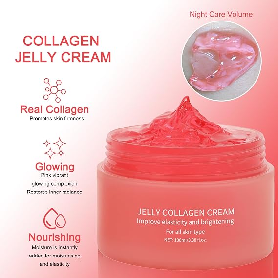 Collagen jelly cream,improves dull skin, collagen mask,enhances elasticity, reduces fine lines and wrinkles,5% hyaluronic acid serum hydration and moisturizing, repairs sensitive skin, three-piece set