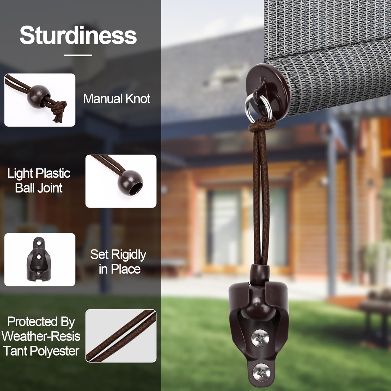 Universal 3-Pack Bungee Pull Ring End Cap Kit,Replacement Shade Parts for Exterior Sun Shades Outdoor/Indoor Roller up Blinds (Brown)