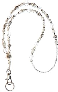 Hidden Hollow Beads Women's Pearl Lanyard Strong Beaded Made in USA ID Badge Card Holder Teacher Nurse Cruise Keys Keychain Phone