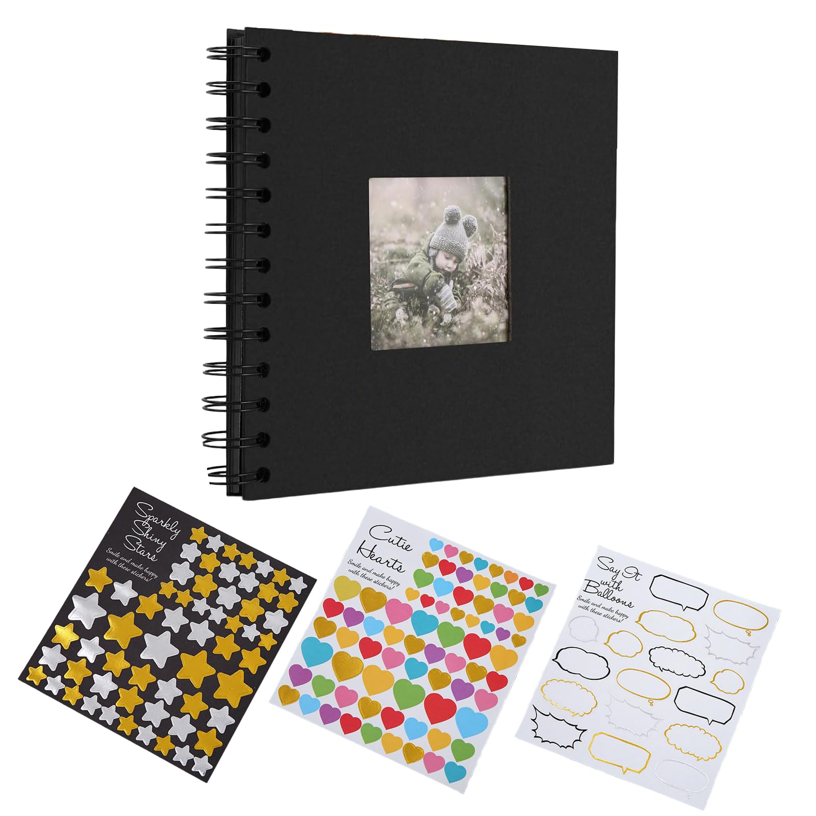 Chaotemai Black Photo Album Wedding Album Photobook With 16 Stickers, 20 Pages Diy Scrapbook Hardcover Kraft Blank Page Memory Book For Wedding Anniversary Family Baby (17X17cm)