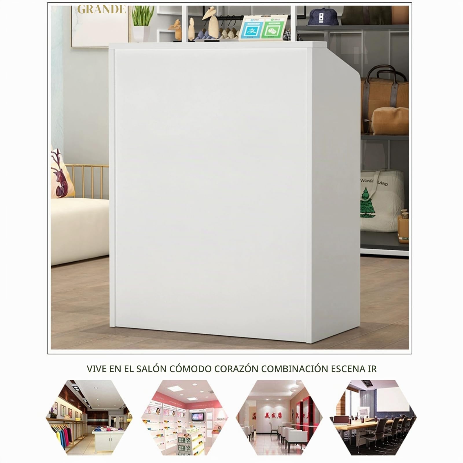 Mueble recepción, Mostrador de recepción, Mostrador de Tienda, Mostrador de Venta, Mueble de recepción, Cajones y Armario con Cerradura, para Clinica Salon, MDF, 60×40×92cm