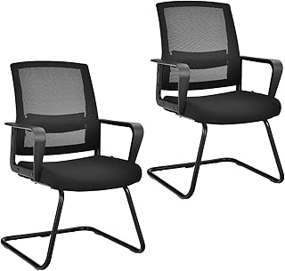 HOMASIS 2er Set Bürostühle, Freischwinger Stuhl mit Armlehnen, ergonomischer Konferenzstuhl bis zu 136 kg belastbar, Besucherstuhl für Büro Arbeitszimmer Konferenzraum, 60 x 54,5 x 94 cm (2er Set)