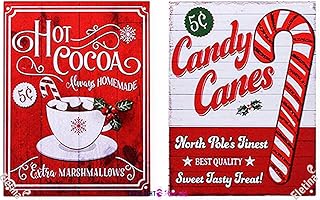 ELEtina Vintage-Wanddekoration, Werbung, Heißer Kakao und Zuckerstangen, Weihnachtsschild, 30,5 x 20,3 cm, Set mit 2 Schil...