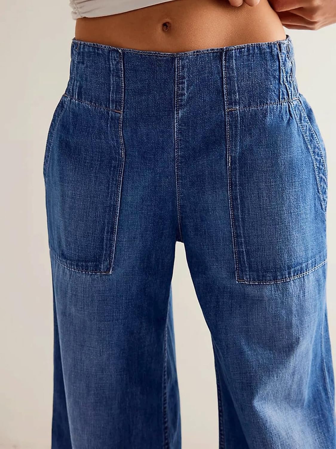 yoeasy Womens Wide Leg Jeans Elastic Waisted Back Casual Trendy Baggy Jeans Pull On Denim Pants with Pockets - Image 5