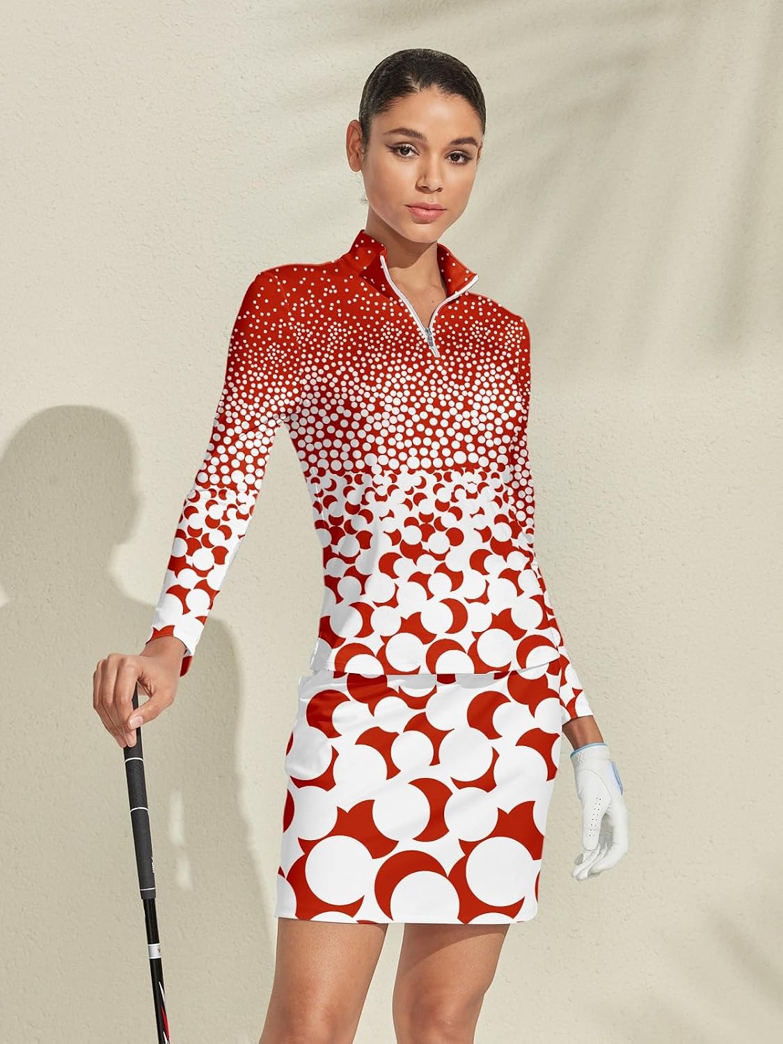 ACEGOLFS Golf Polo Shirts for Women Summer Long Sleeve Quarter Zip Printed Pullover Shirt UPF 50+ Ladies Athletic Workout Top