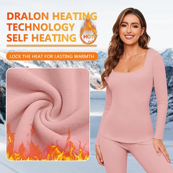 Women's Thermal Underwear Set Long Johns Fleece Lined Base Layer Long Sleeve Warm Shirts Winter Cold Weather Top Bottom