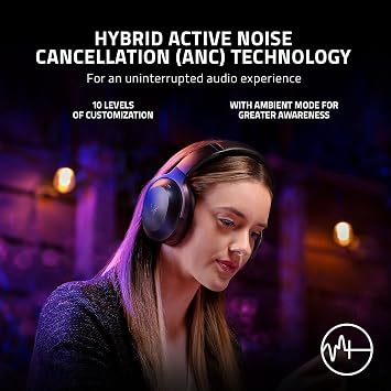Razer Barracuda Pro - Kablosuz Oyun Kulaklığı (Hibrit ANC, THX Akromatik Ses Amplifikatörü, SmartSwitch Çift Kablosuz, TriForce 50mm Sürücüler, Entegre Beamforming Gürültü Önleyici Mikrofonlar) Siyah