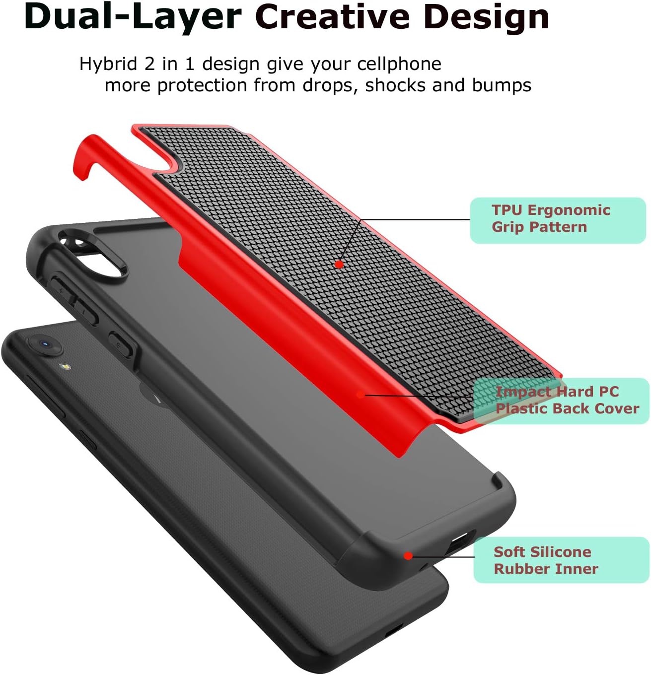 Moto E6 Case, Takfox for Motorola Moto E6 Phone Case Protective Heavy Duty Hard PC Back & Soft Silicone Dual Layer [Ysaturn] Shockproof Reinforced Armor Bumper Phone Case for Motorola Moto E6-Red