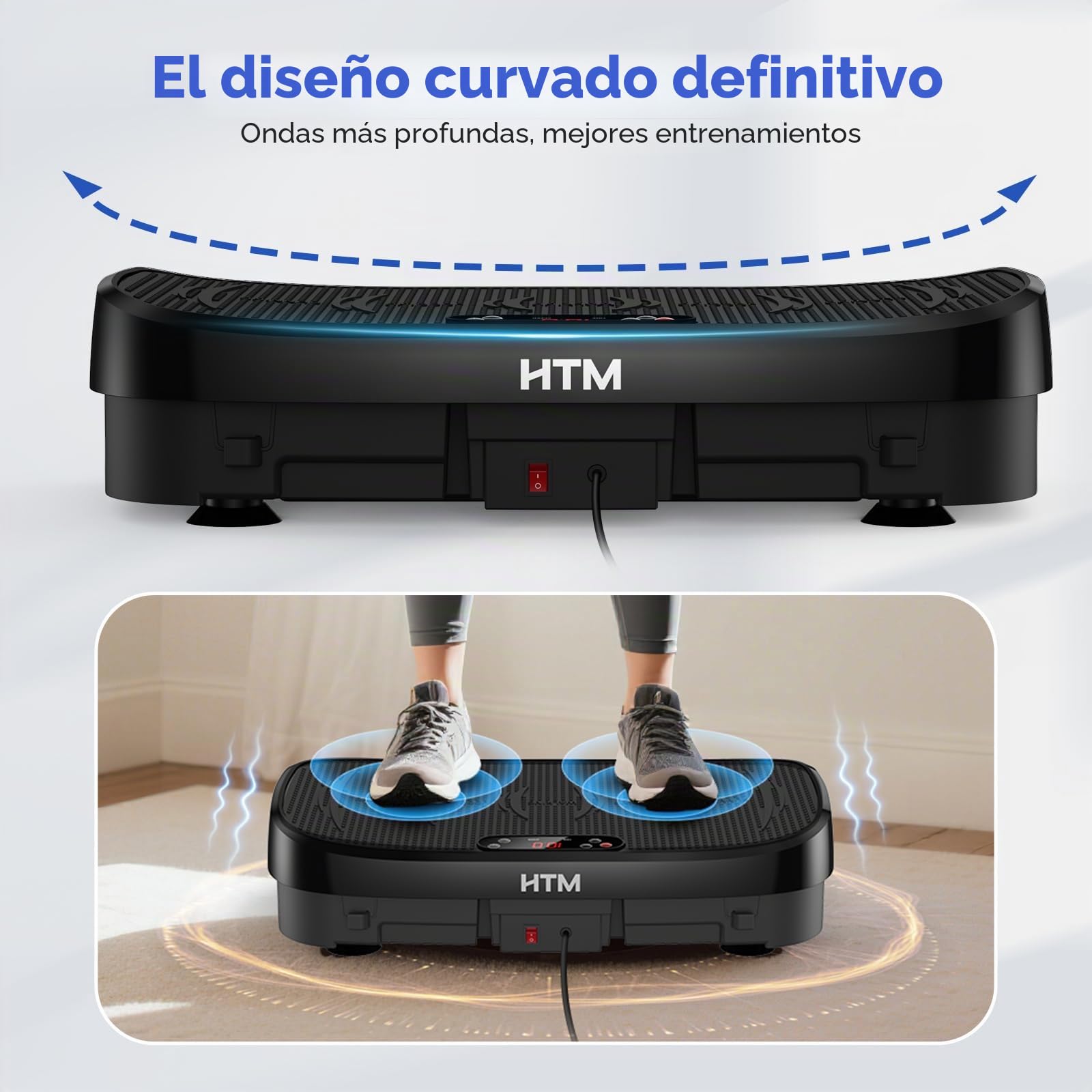 HTM Plataforma Vibratoria Curva para Fitness, Tabla Vibratoria De Cuerpo Completo con Motor De 150W Y Bandas De Resistencia, Capacidad De Carga De 330 Libras, 120 Niveles De Velocidad