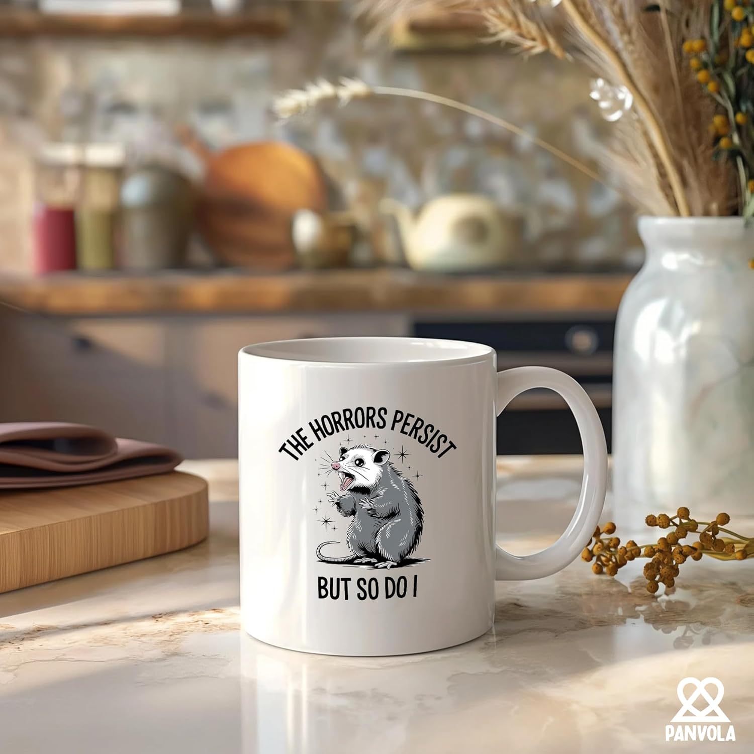 Panvola The Horrors Persist So Do I Possum Funny Opossum Lovers Gifts Animal Lover For Mom Dad Husband Wife Novelty Drinkware Ceramic Mug 11 oz White - Image 4