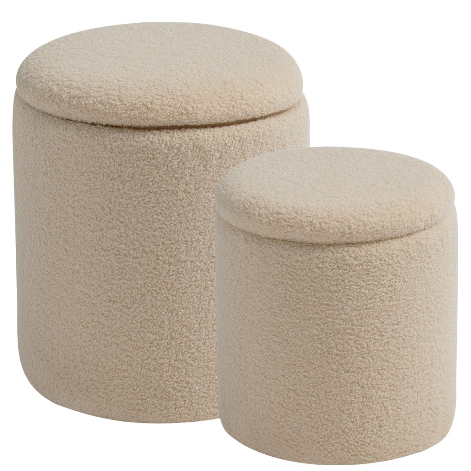 BLEXA Round Ottoman with Storage, Set of 2, Cream