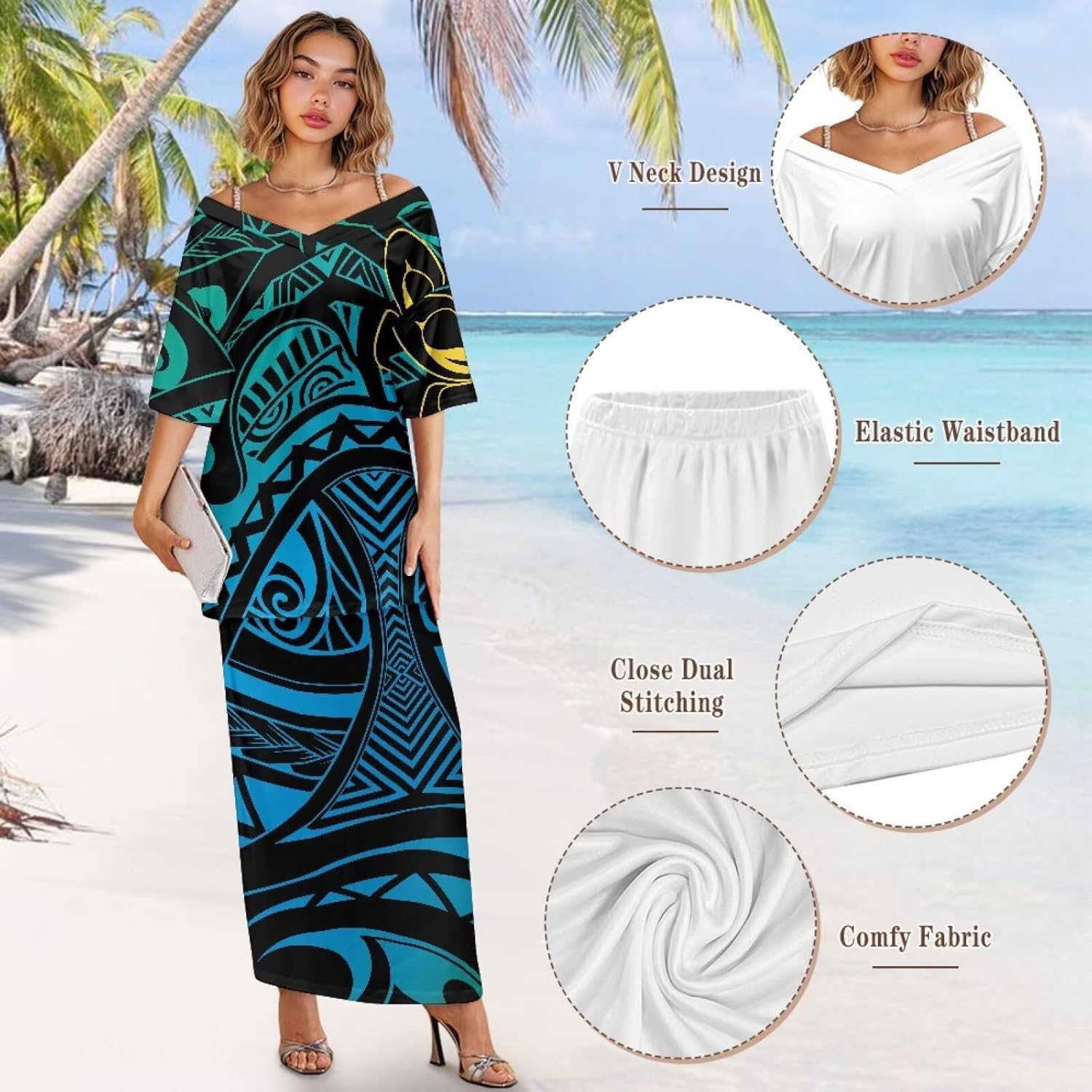 2025 Polynesian Tribal Design Samoan Puletasi Set Ptaha Plus Size Women's Top and Skirts Two Piece Set Dress