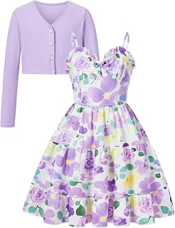 RAISEVERN Girls Dresses Long Sleeve Cardigan Set Fall Outfit Size 7-14 | Sleeveless A-Line Tiered Dress Set, Soft Breathable Fabric, 2 Piece Outfit for Daily Wear, School, Party and Vacation