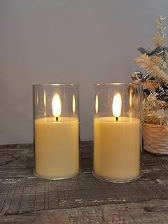 اضاءه بدون اللهب - من أكريليك لتزيين المنزل مع ضوء ليد متحرك تعمل البطارية ، يتميز بمظهر اللهب طبيعي بشكل لا يظري بدون أي خطر (2 شد, مقاس 7 سم)