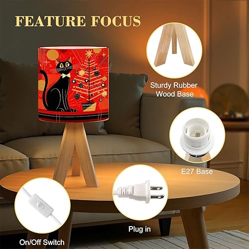 Miniatura 3 de Tripod Table Lamp Retro Futuristic Christmas Cat Under Atomic Holiday Tree Bedside Lamps Small Lamp Nightstand Lamp with Linen Lampshade Mid Century